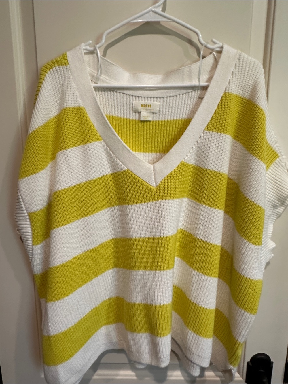 Maeve V-Neck Striped Sweater - White & Chartreuse